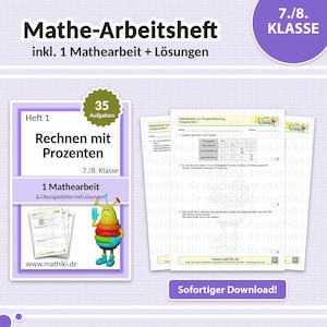 Math Worksheets for Grades 7 and 8 | Percentage Calculations | With Instructions, Math Workbook & Solutions | 35 Exercises | Interactive PDFs