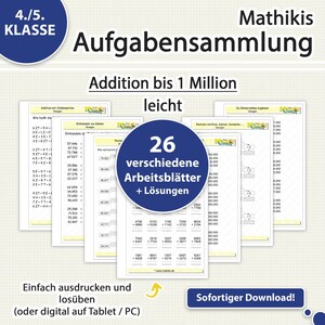 Esercizi di matematica per le classi 4/5 | Addizione fino a 1 milione | Serie di problemi PDF, livello di apprendimento facile, per tablet e stampa