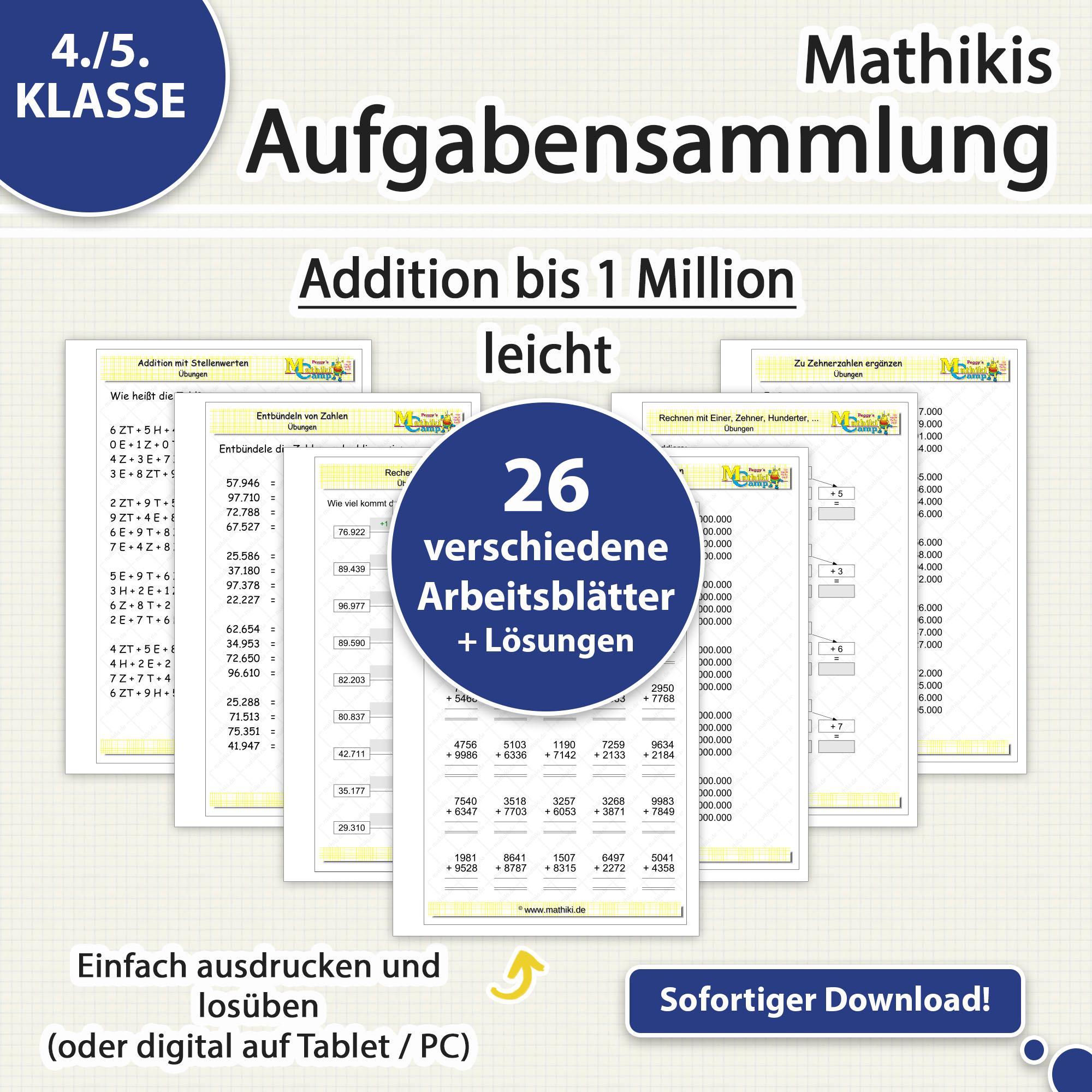 Math Exercises for Grades 4/5 | Addition up to 1 Million | Problem