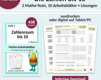 Arkusze matematyczne dla klasy 1 | Liczby do 10 | Z instrukcjami, testami i rozwiązaniami (plik PDF do tabletu i wydruku)