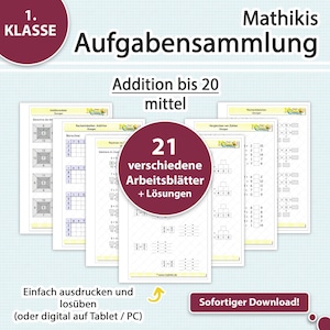 Math exercises for 1st grade | Addition up to 20 | Problem set PDF Learning level: intermediate for tablet & print