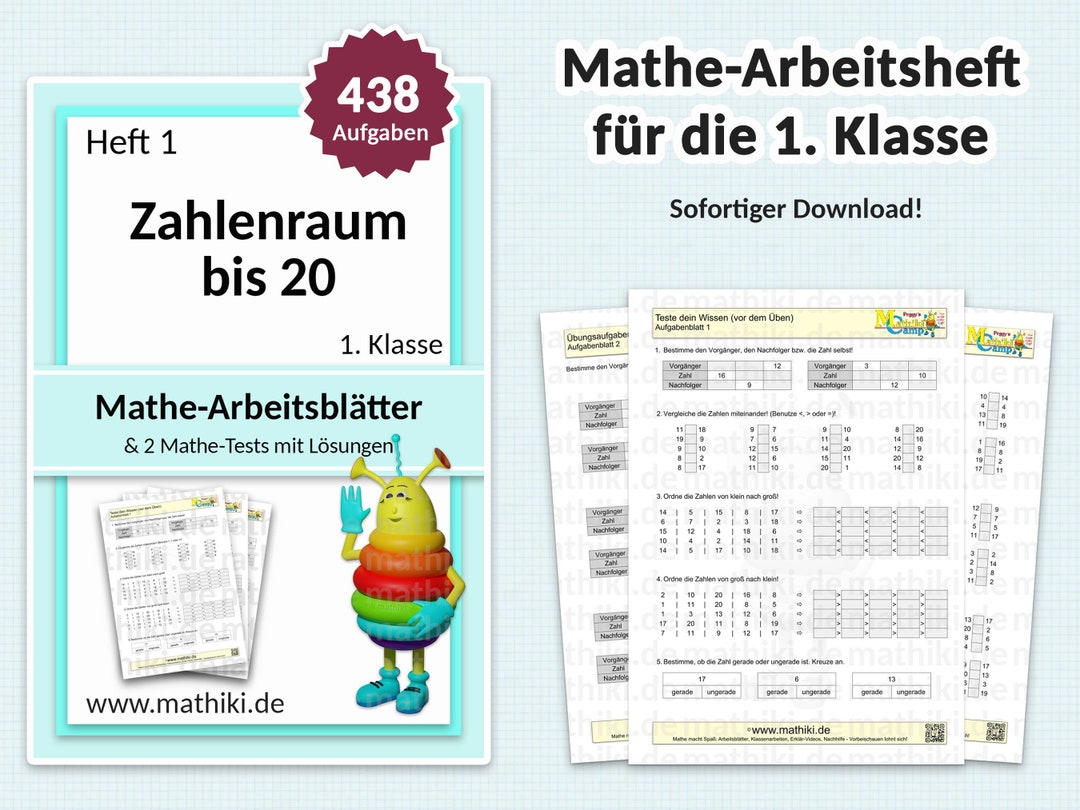 Mathe-Arbeitsblätter 1. Klasse | Zahlenraum bis 20 | Mit Anleitung