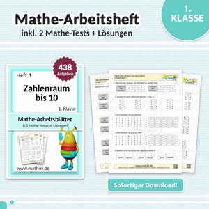 Math Worksheets for Grade 1 | Numbers up to 10 | With instructions, tests, and solutions | 438 exercises | Interactive PDFs