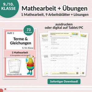 Math worksheet for grades 9/10 | Expressions and equations | Worksheets with instructions, exercises and solutions (PDF for tablet & print)