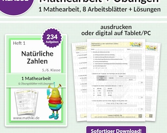 Fichas de matemáticas para 5.º y 6.º grado | Números naturales | Fichas con instrucciones, ejercicios y soluciones (PDF para tableta e impresión)