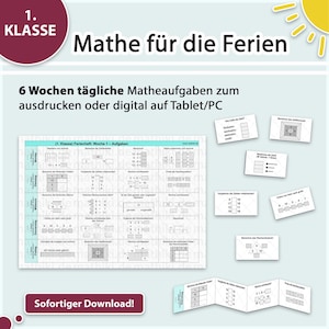 Mathe Ferienblock 1. Klasse | Arbeitsblätter mit Anleitung und Lösungen PDF für Tablet & Druck