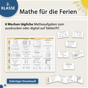 Cuaderno de actividades de matemáticas para las vacaciones, 2.º grado | Hojas de trabajo con instrucciones y soluciones (PDF para tableta e impresión)