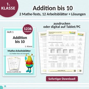 Schede di matematica per la prima elementare | Addizione fino a 10 | Con istruzioni, test e soluzioni (PDF per tablet e stampa)