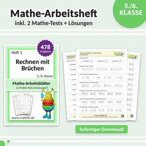 Math worksheets 5th/6th grade | Calculating with fractions (booklet 1) | With instructions, tests & solutions | 478 tasks | interactive PDFs
