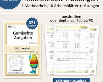 Examen de matemáticas para 2.º de primaria | Problemas mixtos hasta 100 | Fichas con instrucciones, ejercicios y soluciones (PDF para tableta e impresión)