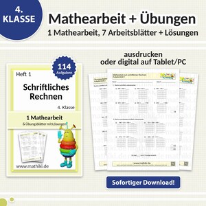 Mathearbeit 4. Klasse | Schriftliches Rechnen bis 1.000 | Arbeitsblätter mit Anleitung, Übungen und Lösungen PDF für Tablet & Druck