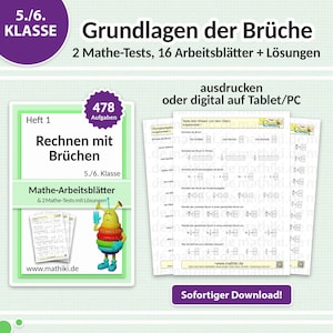 Fichas de exercícios de matemática para o 5º e 6º ano | Trabalhando com frações | Com instruções, testes e soluções (PDF para tablet e impressão)