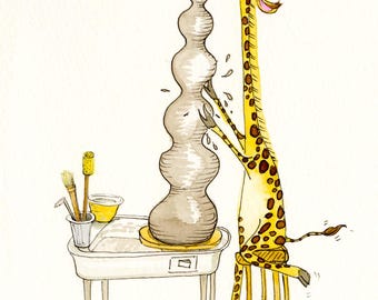 Giraffe Potter greetings card