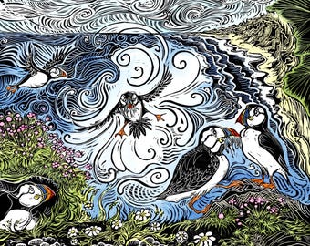 Puffins on the Cliffs card.