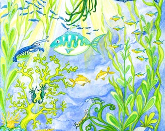 Octopus undersea world greetings card.