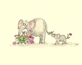 Elephants greetings card with Mother and baby elephant suitable for Mother’s Day