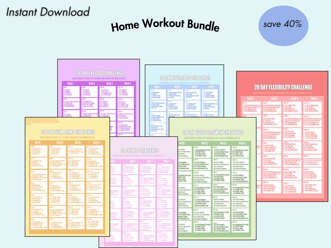 28 Day Workout Challenge Bundle Digital Workout Challenge Printable Sheets Etsy