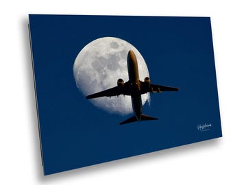 Jet Silhouette Moon Print: Aviation Photography, Sky Wall Art