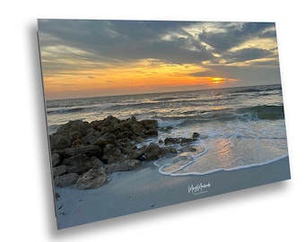 Sunset Beach Print: Coastal Ocean Photography, Crashing Waves