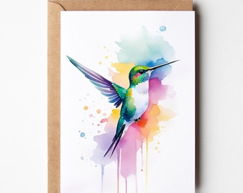 Hummingbird Watercolor Greeting Card for Mother's Day / Anniversary / Birthday / Get Well Soon / Congratulations / Thank You