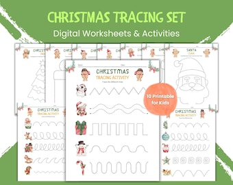 Christmas Tracing Set – 10 Digital Worksheets & Activities for Kids