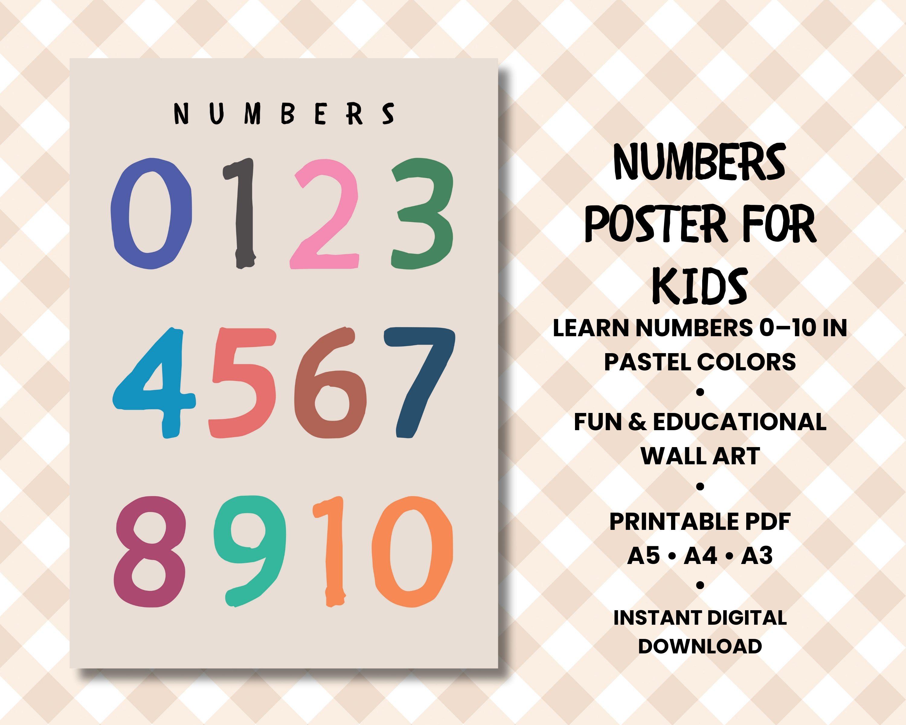 Numbers Poster for Kids | Pastel Educational Wall Art (PDF) - Etsy