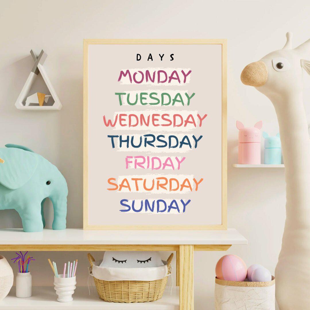 Days Poster for Kids | Printable Educational Wall Art | Pastel PDF - Etsy