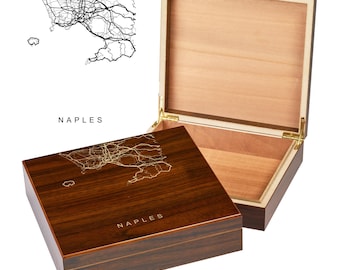 Naples Keepsake Box | City Maps | Custom Engraved Keepsake Box | City Skyline | Downtown City Map | Custom Cigar Humidor | Humidor Gifts