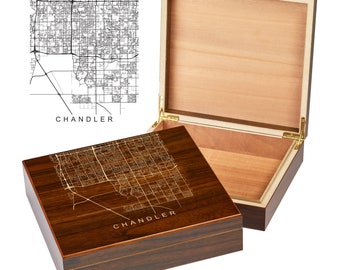 Chandler Arizona Box | City Maps | Custom Engraved Keepsake Box | City Skyline | Downtown City Map | Custom Cigar Humidor | Humidor Gifts