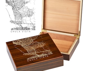 Chula Vista Box | City Maps | Custom Engraved Keepsake Box | City Skyline | Downtown City Map | Custom Cigar Humidor | Humidor Gifts