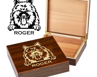 Custom Keeshond Dog Box | Engraved Dog Memory Box | Personalized Dog Keepsake | Pet Memorial | Etched Pet Urn | Personalized Pet Gifts
