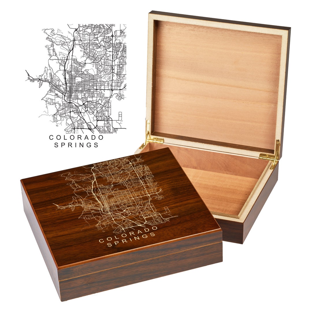 Colorado Springs Box City Maps Custom Engraved Keepsake Box City