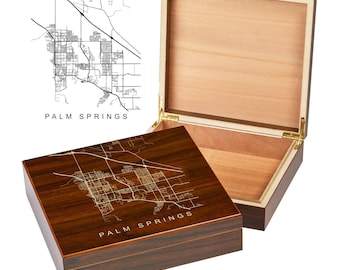 Palm Springs CA Box | City Maps | Custom Engraved Keepsake Box | City Skyline | Downtown City Map | Custom Cigar Humidor | Humidor Gifts