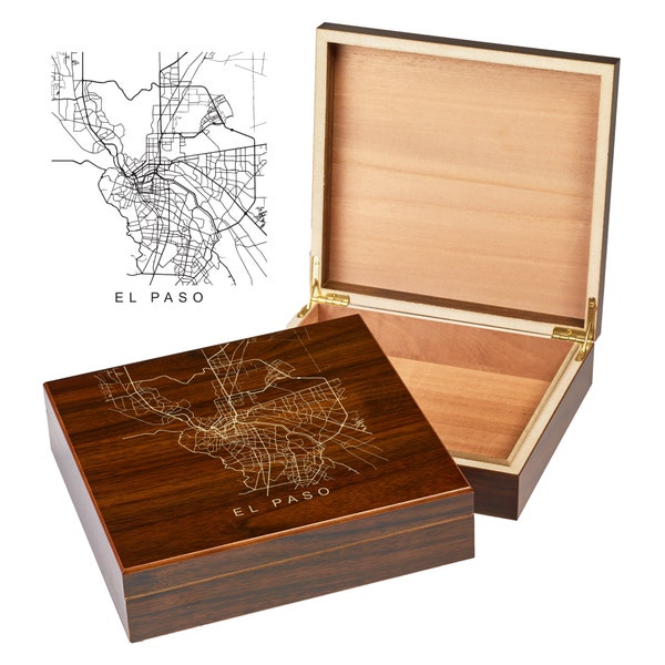 Fort Worth Texas Box | City Maps | Custom Engraved Keepsake Box | City Skyline | Downtown City Map | Custom Cigar Humidor | Humidor Gifts