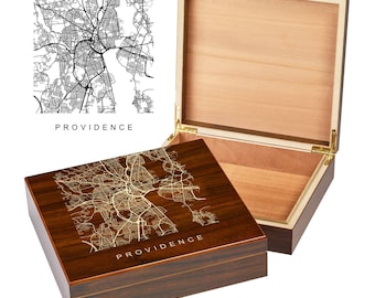 Providence RI Box | City Maps | Custom Engraved Keepsake Box | City Skyline | Downtown City Map | Custom Cigar Humidor | Humidor Gifts