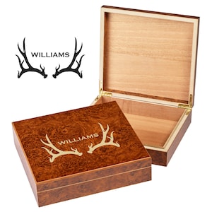 Deer Antler Keepsake Box | Hunter Gift Box | Personalized Wooden Box for Deer Hunters | Custom Wood Keepsake Box | Deer Hunting Humidor Gift
