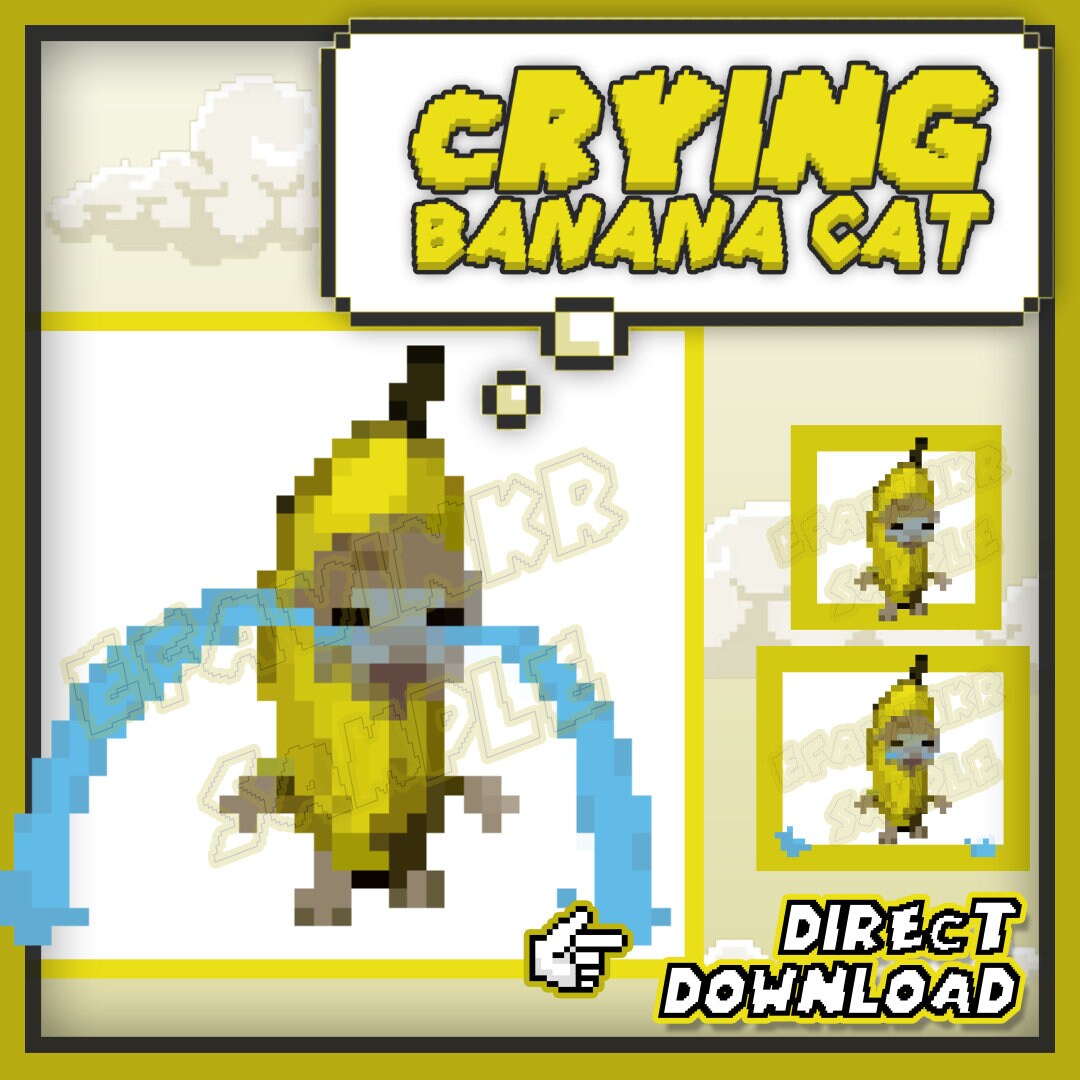 ANIMATED Crying Banana Cat Pixel Art for Twitch Kick Discord Emoticon