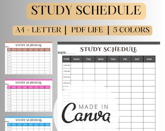 Conjunto imprimible de horarios de revisión minimalista, agenda horaria, horario semanal, horario de estudio, planificador de estudios, descarga instantánea,