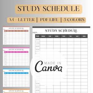 Minimalist Revision Timetable Printable Set, Hourly Agenda, Weekly Timetable, Study Schedule, Study Planner, Instant Download,
