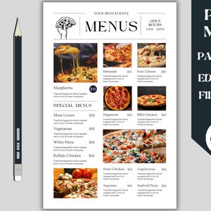 Menù Pizza / Menù Ristorante / Modello Menù Pizza / Download Istantaneo / Menù Pizza Modificabile / Modello Menù / Pizza Party / Menù Calligrafico