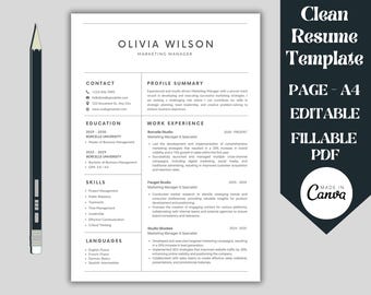 Clean Resume Template | Resume Template | Professional Resume | Modern Resume | CV Resume | Resume Template 1 Page | Minimalist Resume
