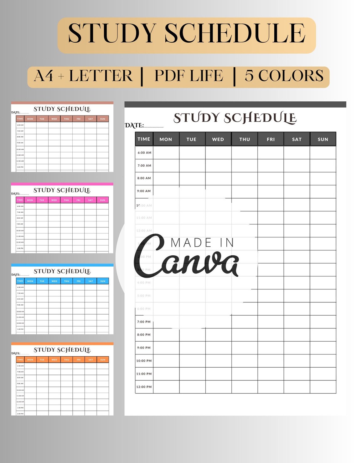 Minimalist Revision Timetable Printable Set, Hourly Agenda, Weekly ...