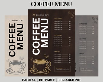 Coffee Menu Template, Coffee Bar Sign, Coffee Sign, Restaurant Menu, Menu Template, Coffee Shop, Editable Menu, Menu Board Coffee Shop