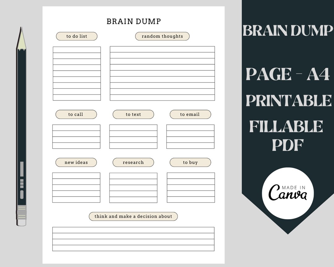 String Brain A4 A4 Brain Dump Printable: Mind Declutter Template (PDF) - Etsy