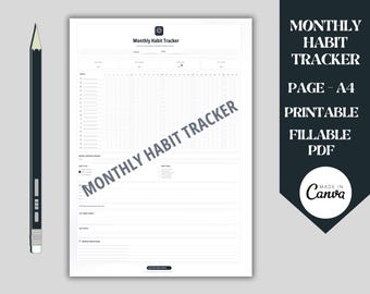 Tracker delle abitudini mensili / Tracker delle abitudini / Tracker delle abitudini giornaliere / Tracker delle routine / Tracker delle abitudini mensili / Planner stampabile / Tracker degli obiettivi / PDF