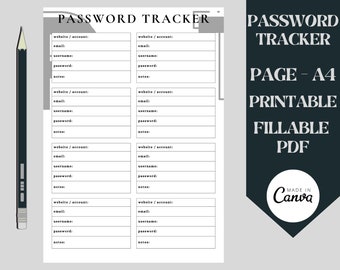 Password Tracker, printable Password Log & organizers, password template manager, password journal book, password keeper sheet, password log