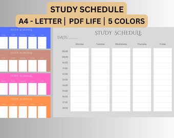 Conjunto imprimible de horarios de revisión minimalista, agenda horaria, horario semanal, horario de estudio, planificador de estudios, descarga instantánea,