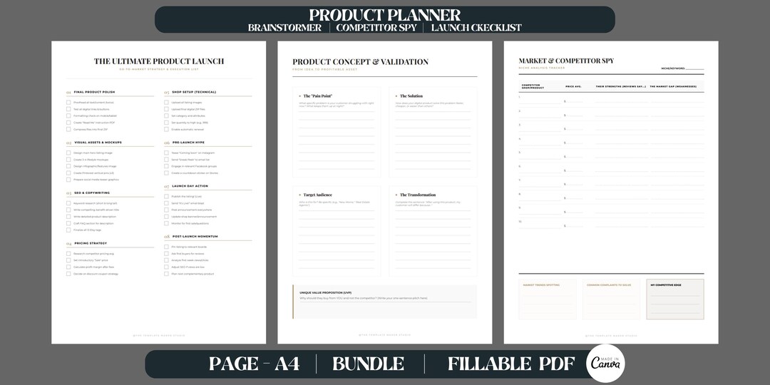 Product Planner, Business Planner, Digital Planner, Printable Planner ...