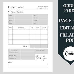 Order Form Editable | Crafters Order Form Template | Etsy Shop Craft Business Forms | Small Business Forms | Instant Digital Download