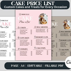 Kuchen Preisliste | Preisliste Vorlage | Bäckerei Preisliste | Preisliste | Bäckerei Betrieb | Bearbeitbare Preisliste | Canva Template Bäckerei Menü